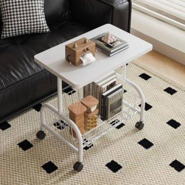 Imagem de Mesa lateral multiuso com rodinhas 2 prateleiras móvel suporte organiz