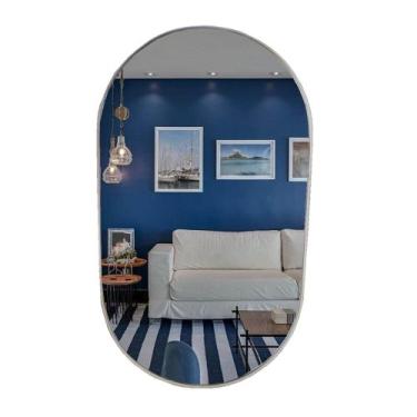 Imagem de Espelho Oval 76x43 cm + 1 Prateleira Incolor 10x20 - Landi, Gelo