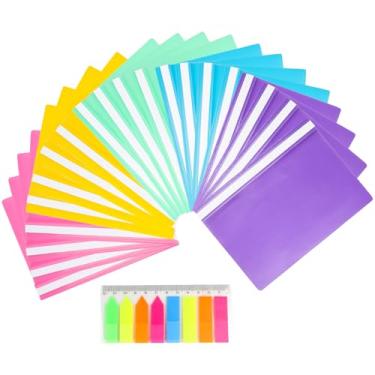 Imagem de Geila Conjunto de pastas organizadoras de documentos A4 Two-Prong - Pacote com 20, pastas de projeto com pontas, inclui 100 folhas de etiquetas adesivas para classificação de documentos e arquivos