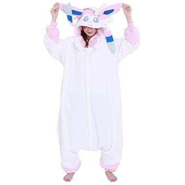 Imagem de SAZAC Macacão adulto Sylveon Pokemon Kigurumi – Fantasia luxuosa de Halloween para adultos, pijama durável e lavável na máquina, Branco, Tamanho Único