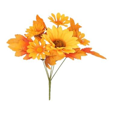 Imagem de ESSMOKO Castelos e folhas de plantas de girassol simulados, decoração de casa, ramo de rosas simulado, folhas de ácer