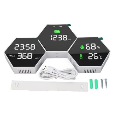 Imagem de Testador de qualide do ar montado na parede Multifuncional PM2.5 Detector de umide de temperatura de CO2 com tela HD LCD Monitoramento em tempo real para o escritório interno do