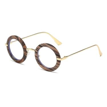 Imagem de JRLLFD Óculos de sol redondos de armação pequena, moda feminina e masculina, luxo, para dirigir, UV400 (transparente com textura de madeira)