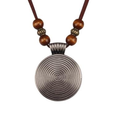 Imagem de joymiao Colares boêmios femininos longos de couro com pingente grande, joia hippie boho, colar com pingente, Couro sintético, Sem Pedra Preciosa