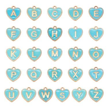 Imagem de Spritewelry Pingentes iniciais de 26 peças de liga de coração de amor esmaltados com a letra A ~ Z orifício de 2 mm 15 x 14 mm A~Z pingentes de letra do alfabeto para pulseira, brinco, colar