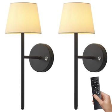 Imagem de NEWSEE Conjunto de 2 arandelas de parede operadas por bateria, pequenas luzes de parede recarregáveis de LED com controle remoto, lâmpada de parede sem fio regulável de 5200 mAh para cabeceira, quarto