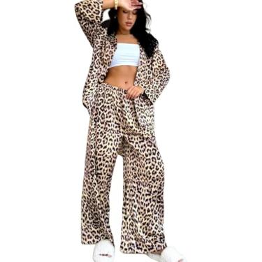 Imagem de Conjuntos De Pijama Feminino Pijamas Femininos Conjuntos De Pijama Da Moda Outono E Inverno Tops Soltos Calças Com Estampa De Leopardo Roupas Femininas Para Casa
