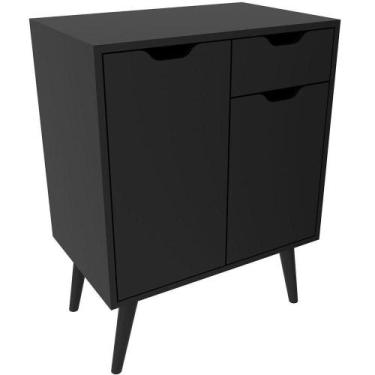 Imagem de Gabinete Para Banheiro 60 Cm 2 Portas 1 Gaveta Meire Preto - TECNOMÓBI