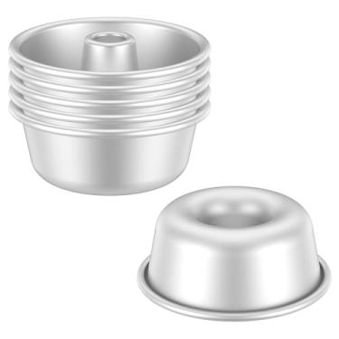 Imagem de QENWKXZ 6 peças de forma de bolo de comida de anjo, forma de bolo de libra de alumínio de 11,4 cm, molde de bolo de chiffon, forma de bolo com tubo, forma de bolo redonda, lata para assar, vazada