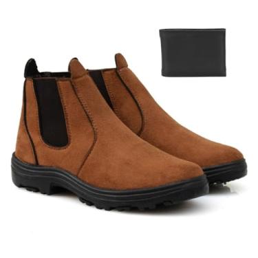 Imagem de Bota Botina Chelsea Couro Camurça Confortável Dia A Dia Trabalho Segurança Ultra Leve + Carteira (Marrom, Padrão, BR, Adulto, Numérico, 44)