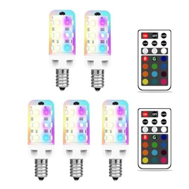 Imagem de XRise Lâmpada LED E12 de 2,5 W regulável RGB + branco quente que muda de cor com controle remoto equivalente a lâmpadas LED de base E12 de halogênio 25W 3000K 250LM, sem cintilação, pacote com 5