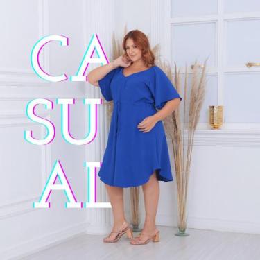Imagem de Vestido Preto Curto Plus Size Feminino Casual - Lia Rosa, Azul royal, 