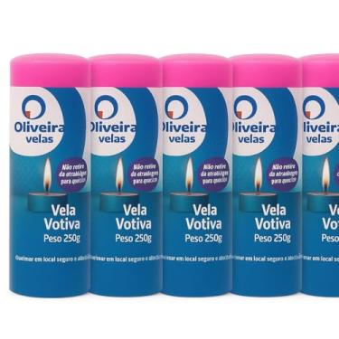 Imagem de Vela7 Dias Branca 250g de Parafina Pura - Pacote com 5 Unidades (Tradicional, rosa e azul)