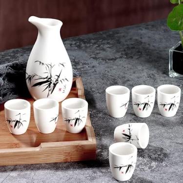 Imagem de JOEUQK Conjunto de saquê, design tradicional pintado à mão porcelana cerâmica copos de cerâmica artesanato copos de vinho 9 peças, jarra de saquê decoração de casa artesanato