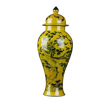 Imagem de AKALNNB Vasos de porcelana azul e branco 14 30 cm/vaso amarelo vaso antigo garrafa de porcelana azul e branca decoração/amarelo/vaso de flores de cerâmica estilo chinês-C