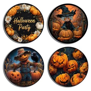 Imagem de TracyArt Decoração de parede de Halloween, presentes de terror - abóboras, espantalho, bruxa, pôster de Halloween, decoração de terror, 4 peças de 30,5 cm