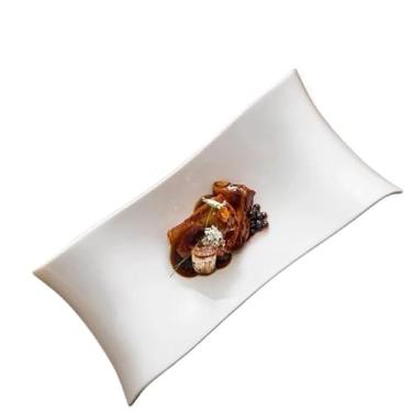 Imagem de URGDWEKJY Bandeja de jantar branca cerâmica retangular prato de comida ocidental em forma de ponte prato de jantar em hotel restaurante pratos de salada prato de jantar (A-1 peça)