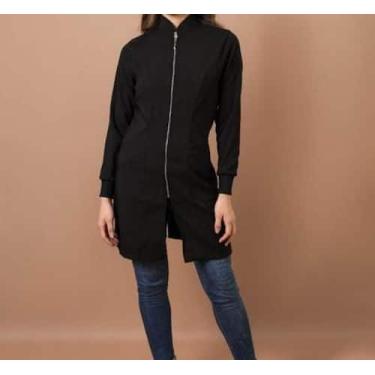 Imagem de Jaleco ziper preto gola padre feminino two way - Jaleco&Cia, GG