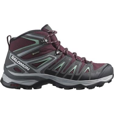 Imagem de SALOMON Tênis feminino X Ultra Pioneer Mid Gore-Tex para uso ao ar livre, impermeável, suporte seguro, estável e acolchoado, Ímã de degustação de vinho granito verde, 35