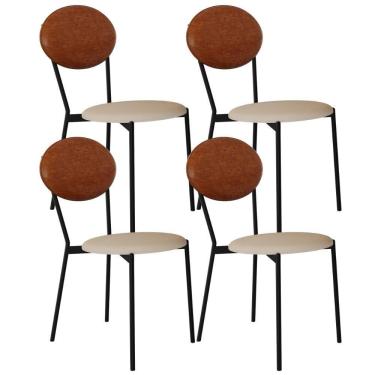 Imagem de Kit 04 Cadeiras Estofada Para Sala De Jantar Azuri Preto C01 Linho Areia Courino Caramelo - Lyam Decor