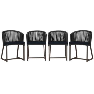 Imagem de 4 Cadeiras De Jantar Noronha Marrom Corda Náutica E12 Trama Preto