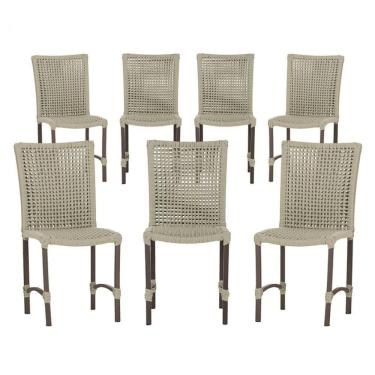 Imagem de 7 Cadeiras De Jantar Cannes De Alumínio Pintura Marrom Trama Rami