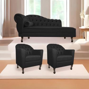 Imagem de Kit Diva Recamier Diana 140Cm Lado Direito E 02 Poltronas Julia Suede - Amarena Móveis Preto