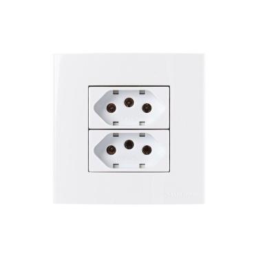 Imagem de Placa Para Móveis 80x80 Com Tomada Dupla Margirius Sleek 2p+t 20a Branca