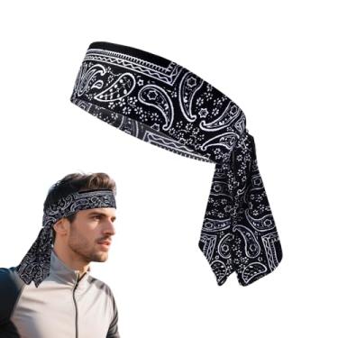 Imagem de Bandana de gravata preta para homens e mulheres com estampa de paisley, faixas esportivas para mulheres, homens, antiderrapante, para treino, faixa de cabelo ajustável, para esportes, corrida, ioga
