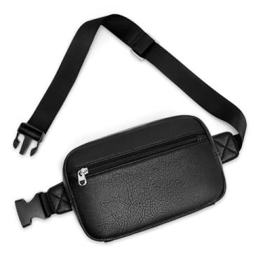 Imagem de GOINSOUND Pochete feminina de couro vegano para esportes ao ar livre com alça ajustável para viagens, caminhadas, escalada, corrida, passear com o cachorro, Preto, Medium