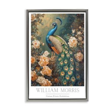 Imagem de Stupell Industries Arte de parede em tela flutuante emoldurada cinza pavão azul inspirado em Morris vintage, design por Petal Prints Design, 25 x 17