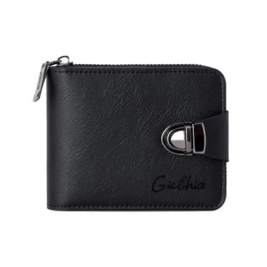 Imagem de Carteira masculina vintage curta, bolsa com zíper de grande capacidade com vários compartimentos para cartões, bolsa compacta para moedas de negócios, Preto, Não