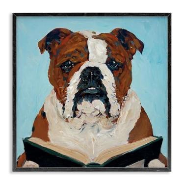 Imagem de Stupell Industries Bulldog Reading Book Gray Framed Giclee Art, design by Studio Bautista, 12 x 12