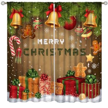 Imagem de DKMQQUL Cortinas de Natal, bolas vermelhas de Natal, ramo de pinheiro, caixa de presente, casa de pão de gengibre, tema de ano novo, tratamento de janela para cozinha, sala de estar, quarto, cortinas