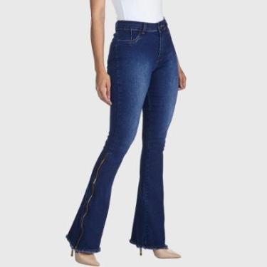 Imagem de Calça Jeans HNO Jeans Flare Com Barra Desfiada Azul-Feminino
