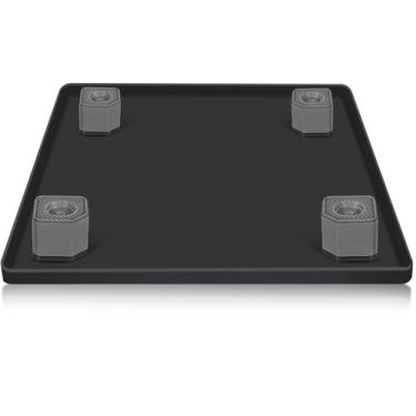 Imagem de AILAHLOE Mini tapete de geladeira com 4 pés ajustáveis 60 x 60 cm, bandeja de gotejamento antiderrapante, borda elevada, protetor de piso de silicone para geladeiras, freezers, unidades AC (cinza)