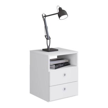 Imagem de Mesa De Cabeceira Com 2 Gavetas Multimóveis Branca Branco