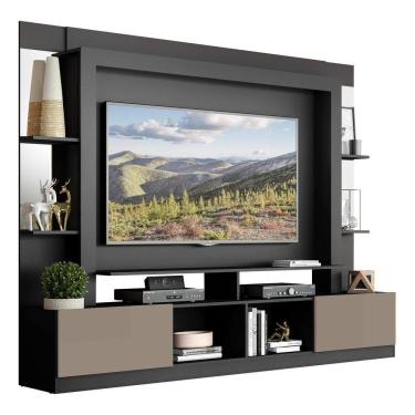 Imagem de Rack C/ Painel Suporte 65´´ C/ Espelho Preto/Laca Fumê