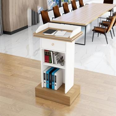 Imagem de Mesa de pódio com gaveta, suporte de pódio de madeira, púlpitos para igrejas com gaveta e área de armazenamento ajustável, mesa de pódio moderna para professores, casamento, escola, escritório