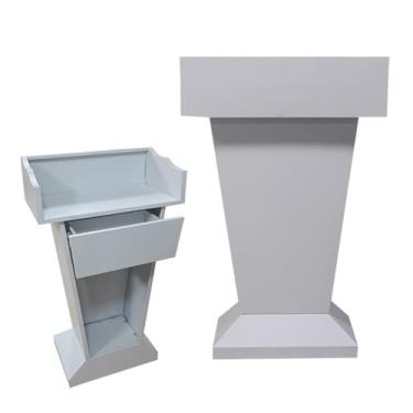 Imagem de Pódio de metal, mesa de pódio com gaveta, suporte de púlpito de igreja de aço inoxidável, pódio, à prova d'água e não enferruja, palestras e pódios com defletor alto para sala de aula, conferência