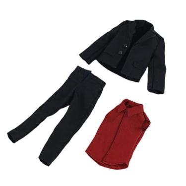 Imagem de Colaxi Roupa para boneco de ação 1:12, terno masculino, camisa, paletó e calça para bonecos masculinos de 15 cm (6 polegadas), Vermelho