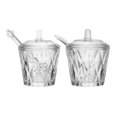 Imagem de Conjunto Açucareiro e Meleira Cristal Porta Açucar Pote De Mel Com Colher Pegador Chique Luxo