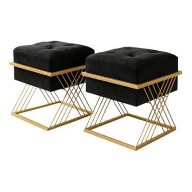 Imagem de Kit com 2 Puff Quadrado Imperial com Estrutura de Ferro – Puff Decorativo em Veludo para Sala, Quarto e Escritório(Preto)