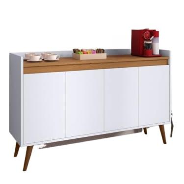 Imagem de Aparador Buffet Sala Hall De Entrada Cantinho Do Café Retrô Prateleira Interna(4 Branco Com Freijó)