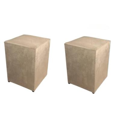 Imagem de Kit 2 Puffs Decorativos Quadrados em Suede – Puff Banqueta Estofado Moderno para Sala e Quarto(BEJE)
