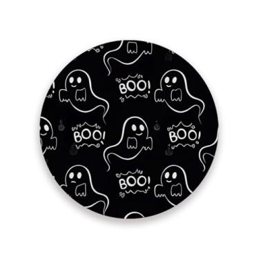 Imagem de JUZIHAI Conjunto de 4 porta-copos Halloween Boo com 4, porta-copos redondos absorventes de pedra de cerâmica com base de cortiça, tapete de proteção de mesa para cozinha, bar, decoração de casa