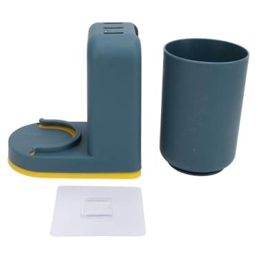 Imagem de Suporte de escova de dentes montado na parede organizador de banheiro azul com suporte de armazenamento de pasta de dente sem design de perfuração