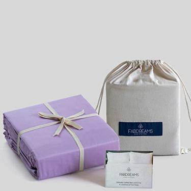 Imagem de Conjunto de lençol de algodão 100% orgânico Fabdream | Tecido percal | 4 peças | 300 fios | Certificado GOTS | Crisp Cool respirável | Acabamento de luxo | Cabe em colchão de bolso profundo de até 43 cm | Sustentável, Lilac, Sheet Set- Queen
