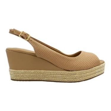 Imagem de Sandalia Bottero Anabela Salto Plataforma Peep Toe Couro Legítimo Bege 363201-Feminino