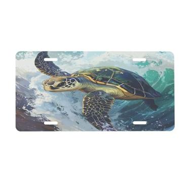 Imagem de Placa de carro divertida tartaruga marinha para frente do carro placas de carro alumínio metal adequado para caminhão, placa de porta de carro, bar, café, acessórios automotivos para homens e mulheres